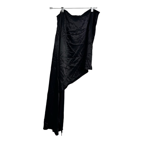 TOPSHOP Womens Size 10 Black Satin Asymmetric Drape Midi Skirt NWT - Picture 4 of 6